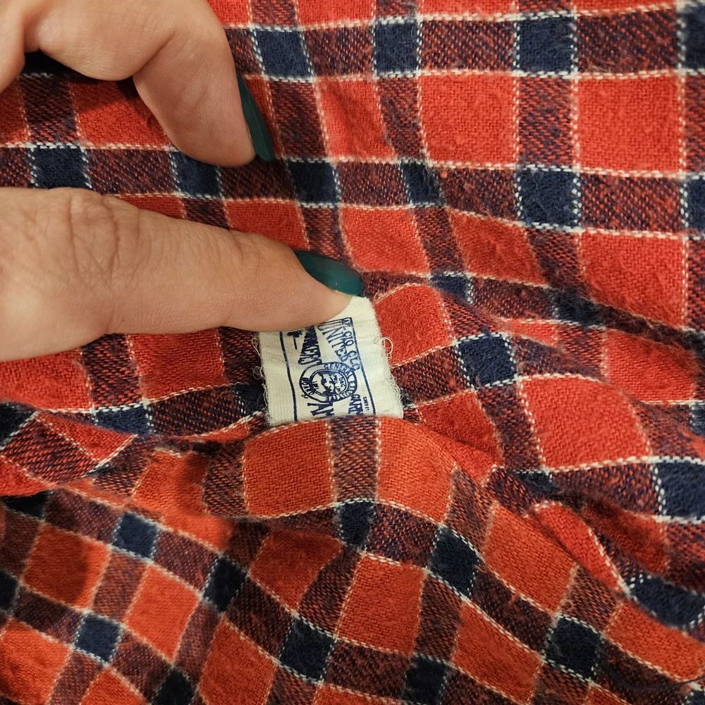 Vintage OshKosh B'gosh Blue Denim Jacket with Red Plaid Lining